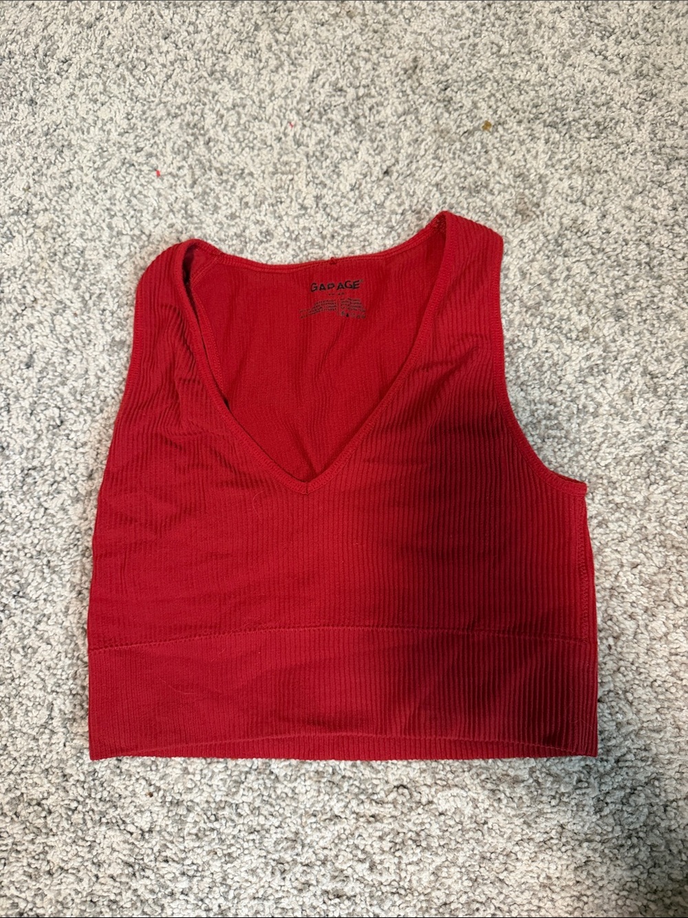 Garage Red Ribbed V-Neck Crop Tank